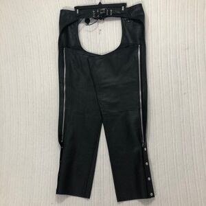 Genuine Leather Motorcycle Chaps Biker Riding‎ Zippers Snaps Black L